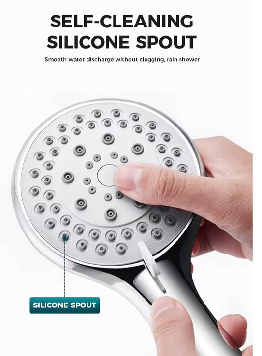 Handheld Shower Head with 1.3m Hose, Pressurised Shower Head, 5 Water Flow Modes, Comfortable Chrome Shower, Anti-Twist Durable,Silver