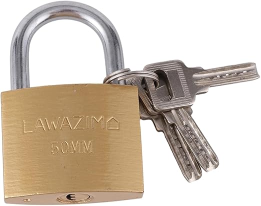 Brass Padlock 1 Piece - 50mm | Weatherproof Padlock with Keys for Travel Bags, File Cabinet Lock, Backpack, Suitcase, School Gym Locker, Toolbox