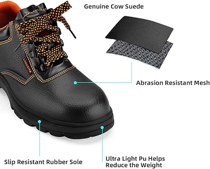 أحذية أمان - أحذية عمل جلدية قصيرة مقاومة للانزلاق ذات مقدمة فولاذية للرجال/النساء - مقاومة للماء والثقب، مريحة وخفيفة الوزن، مناسبة للاستخدامات الصناعية والإنشائية