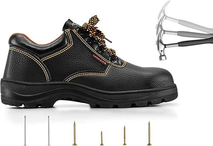 أحذية أمان - أحذية عمل جلدية قصيرة مقاومة للانزلاق ذات مقدمة فولاذية للرجال/النساء - مقاومة للماء والثقب، مريحة وخفيفة الوزن، مناسبة للاستخدامات الصناعية والإنشائية
