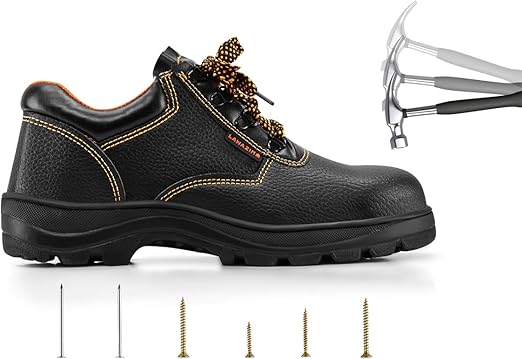 Safety Shoes - Short Slip-Resistant Steel Toe Cap Leather Work Boots for Men/Women - Waterproof Puncture-Proof Comfortable Lightweight Utility Industrial Construction Safety Footwear