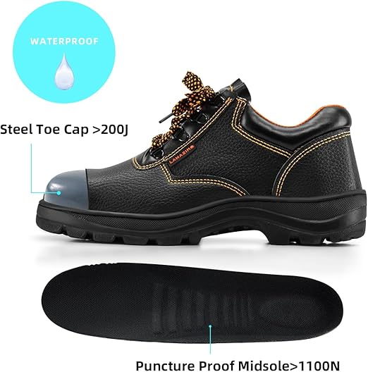 أحذية أمان - أحذية عمل جلدية قصيرة مقاومة للانزلاق ذات مقدمة فولاذية للرجال/النساء - مقاومة للماء والثقب، مريحة وخفيفة الوزن، مناسبة للاستخدامات الصناعية والإنشائية