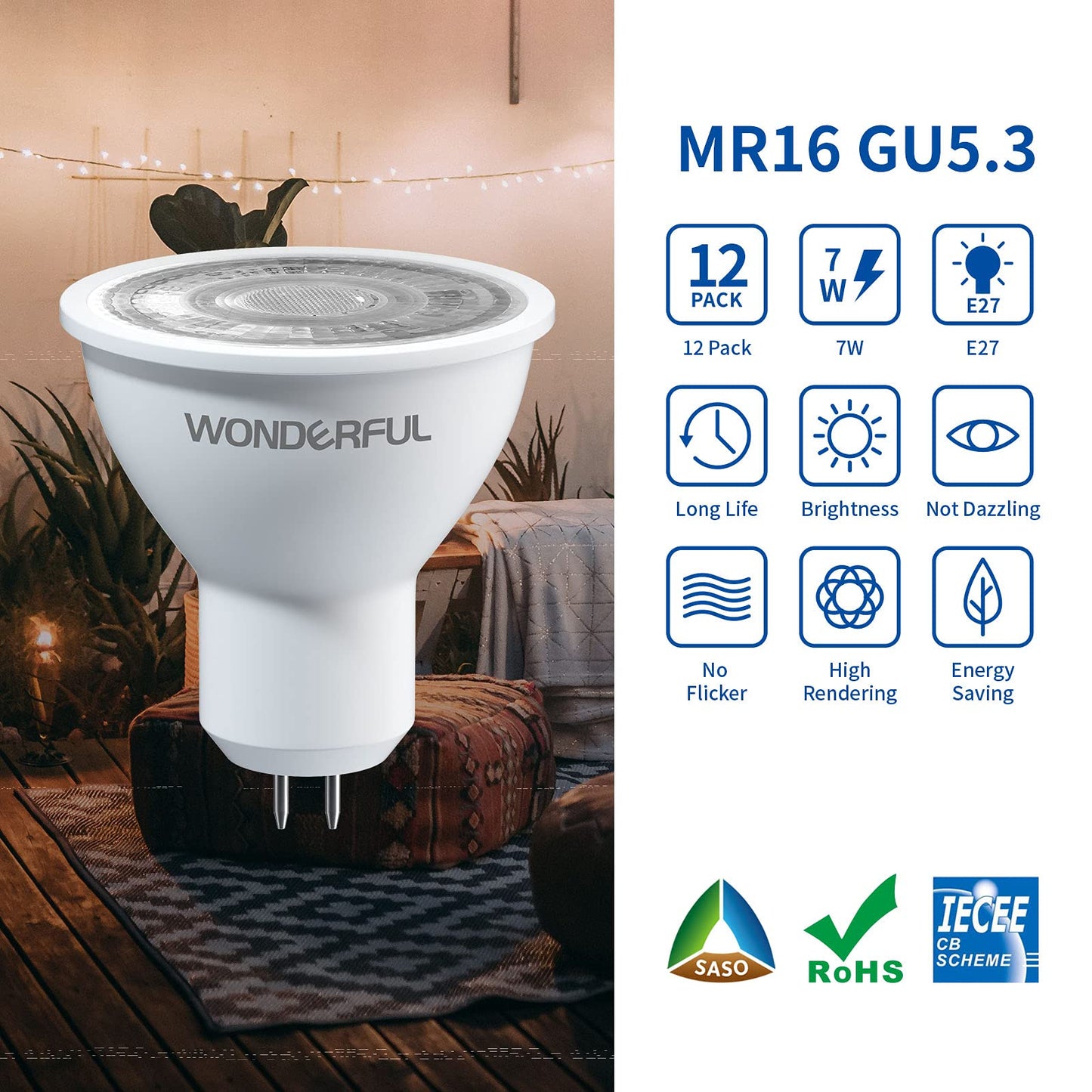 مصابيح LED رائعة بقوة 7 واط، من نوع MR16 GU10-GU5.3، بديل مثالي لمصباح هالوجين بقوة 60 واط، مناسبة لاستبدال مصابيح الإضاءة الموجهة، ومصابيح الإضاءة، وحوامل المصابيح في ديكور المنزل.