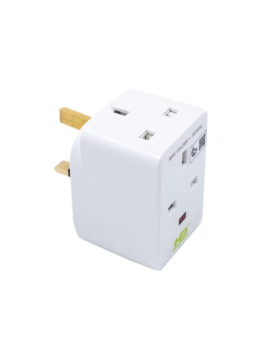 White travel adapter on a white background