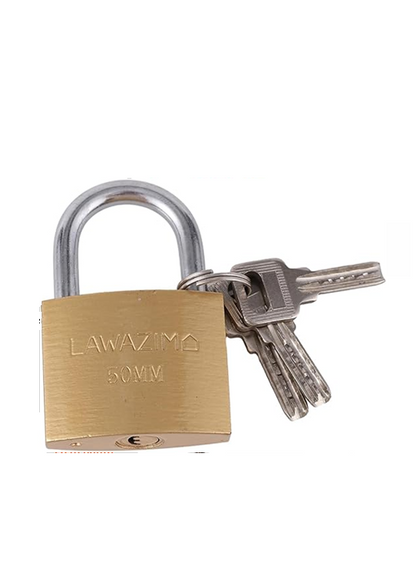 Brass Padlock 1 Piece - 50mm | Weatherproof Padlock with Keys for Travel Bags, File Cabinet Lock, Backpack, Suitcase, School Gym Locker, Toolbox